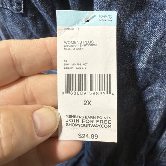 Simply Emma Denim Chambray Dress Women’s Plus Size 2X Pockets Blue 100% Cotton - Picture 10 of 11